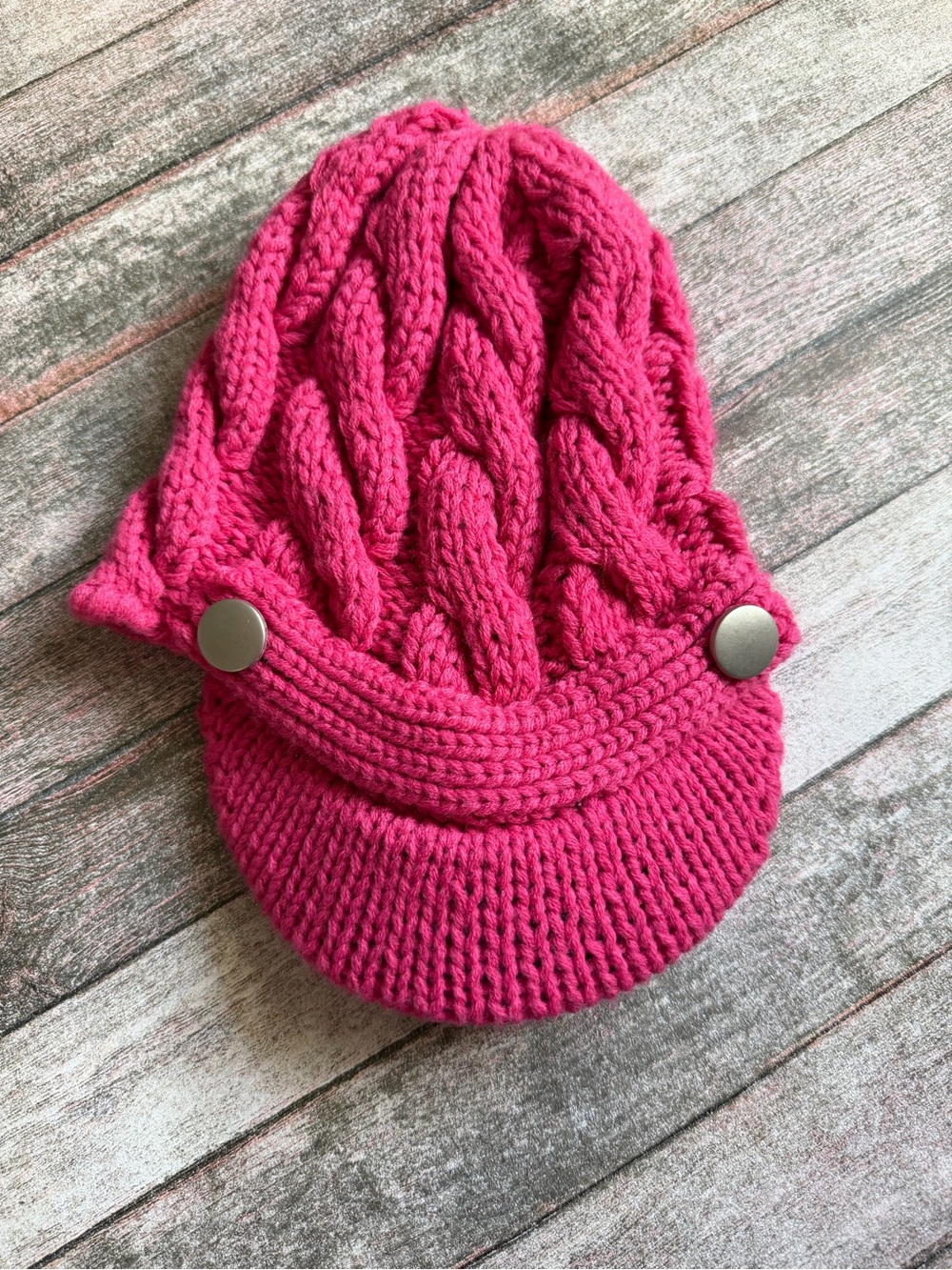 Pink Cable Knit Visor Beanie